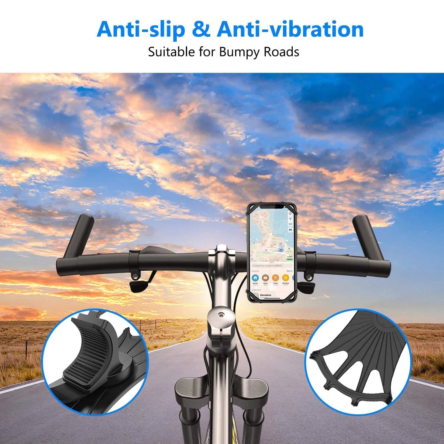 Silicone Bicycle Phone Holder Universal Bike Motorcycle Mobile Phone Stand Handlebar Clip Bracket for 4 to 6.5 inch Cell Phone