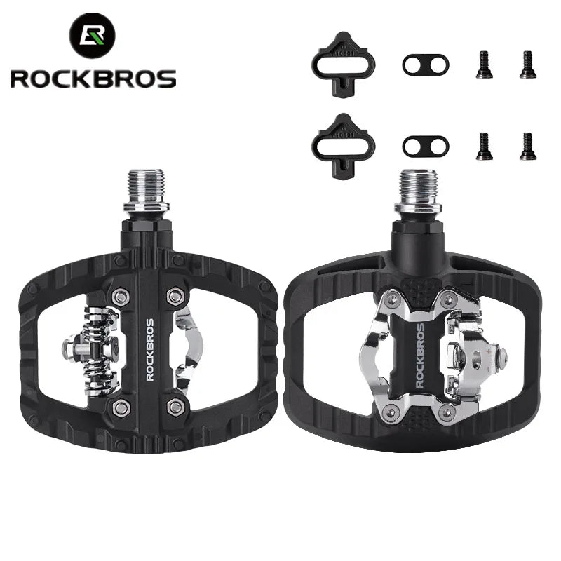 ROCKBROS 2-in-1 Anti-slip Bicycle Lock Pedal Nylon MTB Bike Pedals with Flat Cleat Platform Shimano SPD Compatible Cycling Pedal