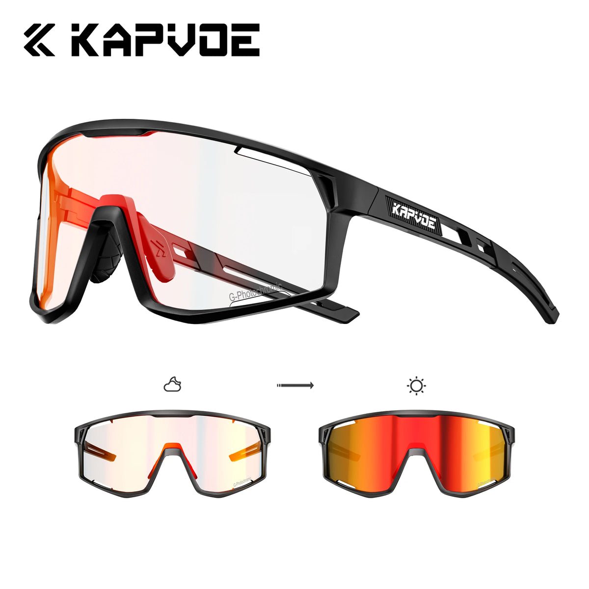 Kapvoe New Outdoor Photochromic Cycling Sunglasses Men Women MTB Glasses UV400 Bicycle Eyewear Sports Hiking Road Bike Goggles