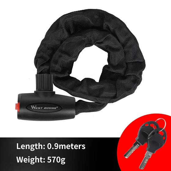 WEST BIKING Anti-theft Bicycle Lock MTB Road Bike Safety Chain Lock With 2 Keys Outdoor Cycling Bicycle Accessories Bike Locks