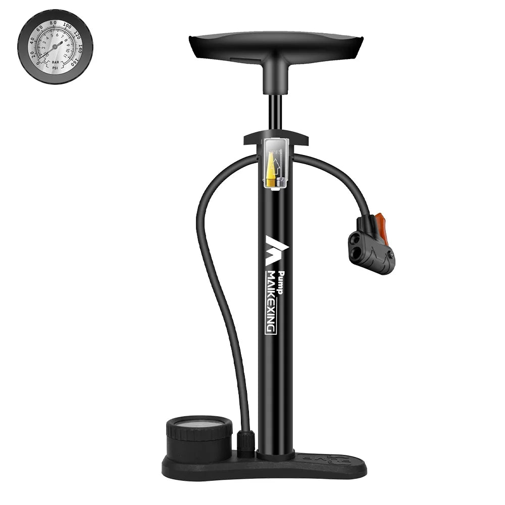 Bike Pump 160PSI Portable Gauge Airpump Inflator with 3-in-1 Nozzle Schrader Presta Valve Mountain Road Ball Bicycle Accessories