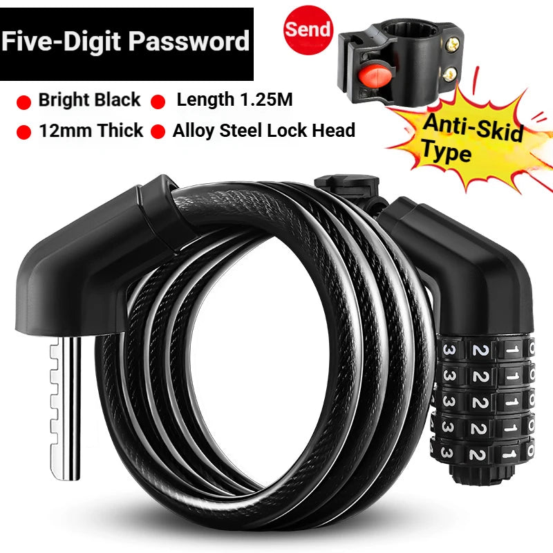 TOSUOD Bicycle Cable Lock MTB Road Bicycle Anti-Theft Four or Five Digit Password Scooter Motorcycle Accessories Bicycle Lock