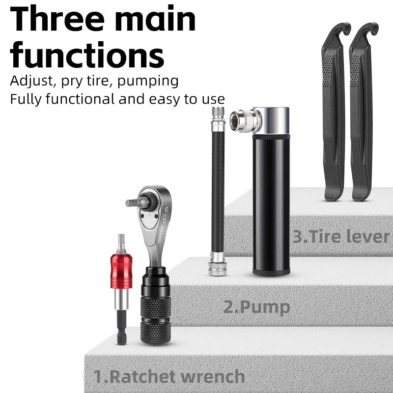 WEST BIKING Multifunctional Toolkit Portable Repair Tool Bag Ratchet Wrench Kit Tire Lever Mini Pump Tools Set Bike Accessories
