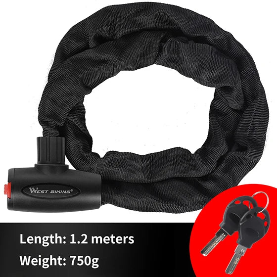 WEST BIKING Anti-theft Bicycle Lock MTB Road Bike Safety Chain Lock With 2 Keys Outdoor Cycling Bicycle Accessories Bike Locks