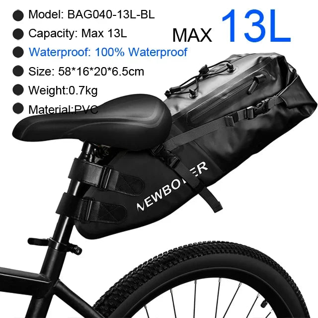 NEWBOLER Bike Saddle Bag Waterproof MTB Road Bicycle 10L Large Capacity Cycling Bag Foldabe Tail Rear Bag Trunk Accessories