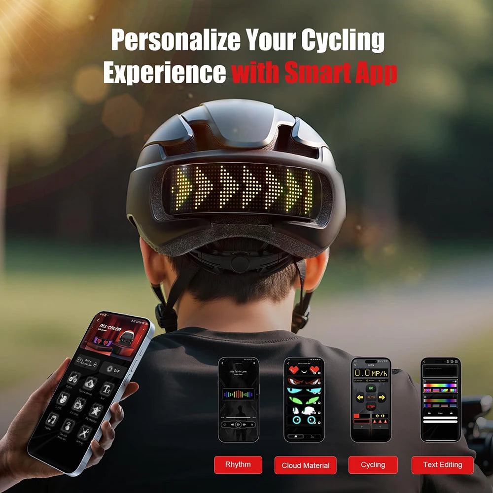 SLSHINING LED Bike Helmet with LED Display Screen Taillight Smart APP Control Bicycle Helmet Road MTB Cycling Helmets
