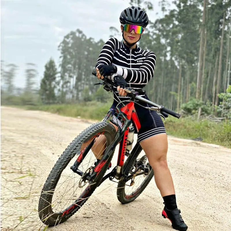 XAMA Women Summer Long Sleeve cycling suit Little Monkey Triathlon cycling one-piece set Silicone Cycling Pro