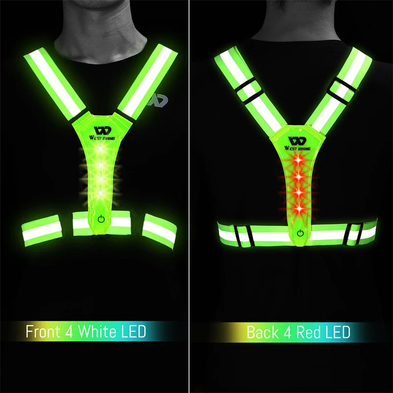 WEST BIKING Safety Warnning Vest LED Running Light USB Charge Adjustable Cycling Vest Night Warning Work Fishing Sports Vest