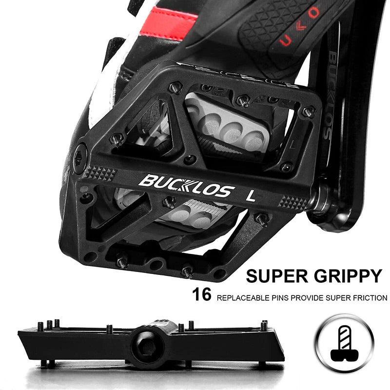 BUCKLOS Bike Pedal Ultralight Pedal Platform for Road Mountain Bike Anti-slip Nylon Sealed Bearings Flat Pedals MTB Bicycle Part