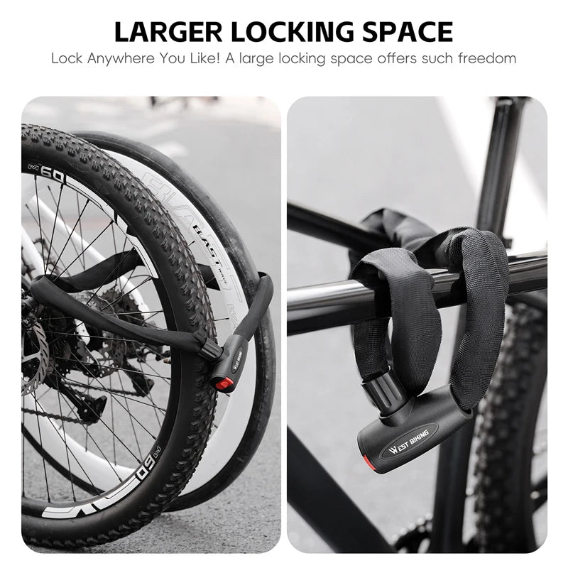 WEST BIKING Anti-theft Bicycle Lock MTB Road Bike Safety Chain Lock With 2 Keys Outdoor Cycling Bicycle Accessories Bike Locks