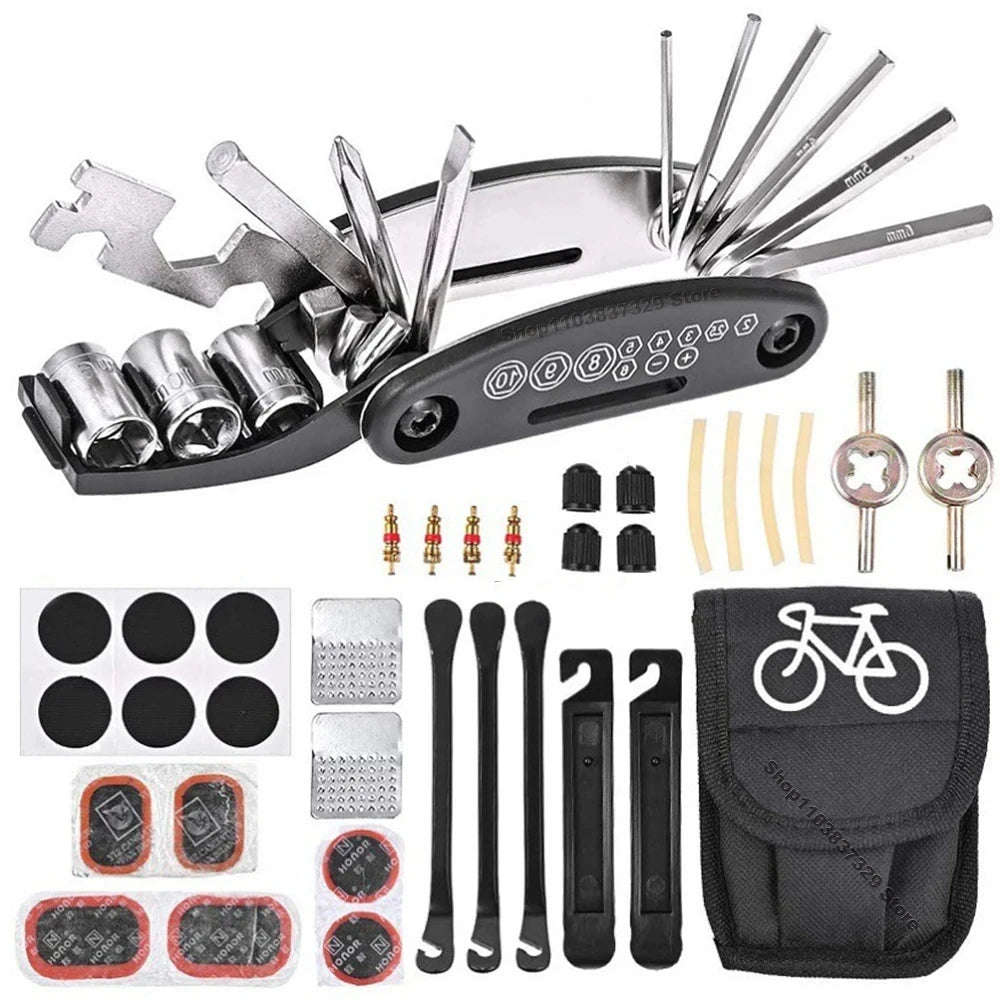 Bicycle Repair Tools Kit Portable Bike Multi Tool Set with Air Pump Tire Patch Kit for Mountain Road Bicycle