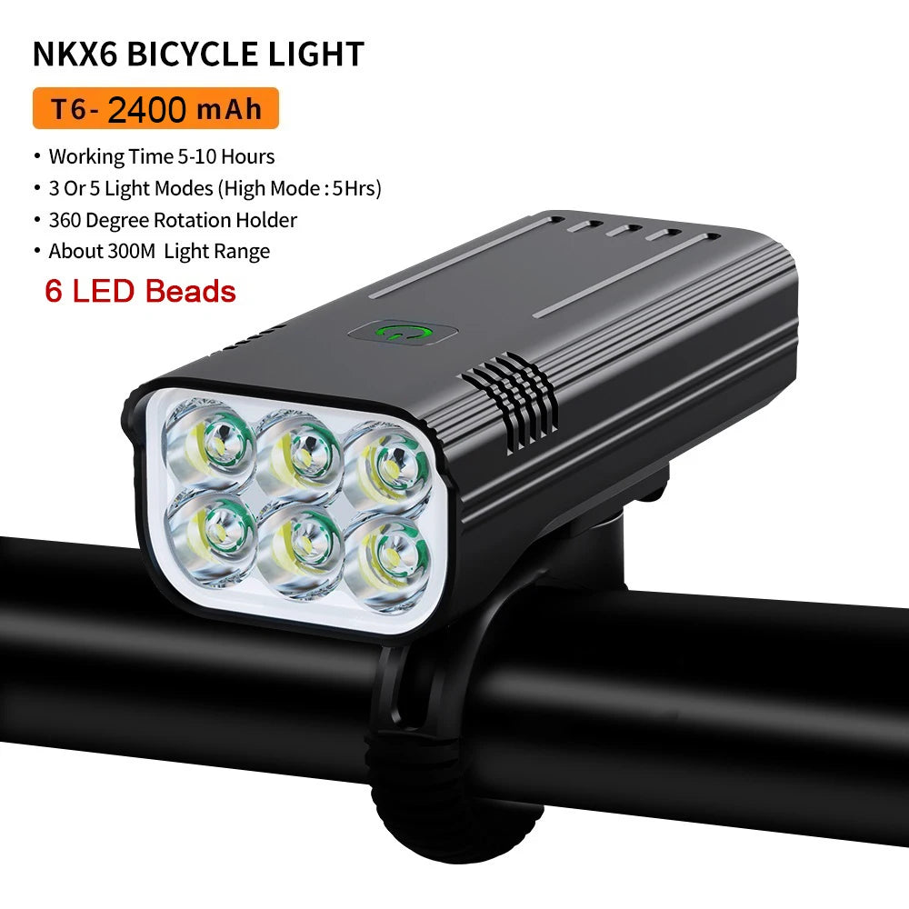 10000mAh 6-8 LED Bike Light USB Rechargeable 3600 Lumens Bike Headlight Super Bright Flashlight Front Lights and Back Rear light