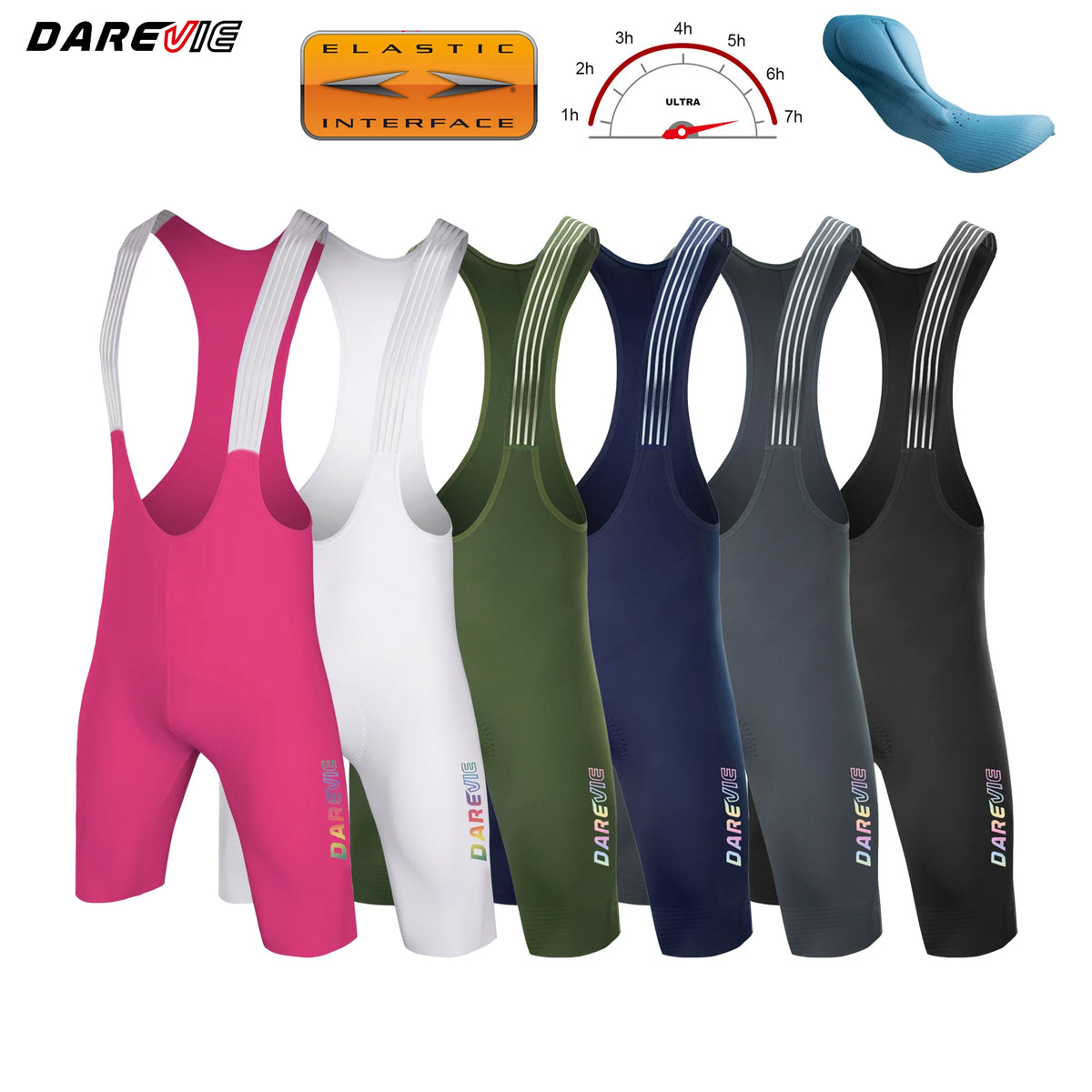 DAREVIE Cycling Bib Shorts Seamless 4.0 Italy ELASTIC-INTERFACE Pad Cycling Shorts Diamond Leg Gripper Men's Bretelelle Shorts
