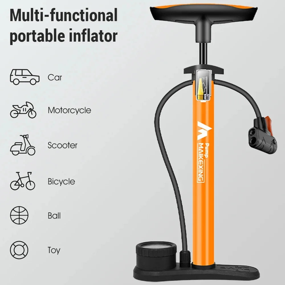 Bike Pump 160PSI Portable Gauge Airpump Inflator with 3-in-1 Nozzle Schrader Presta Valve Mountain Road Ball Bicycle Accessories