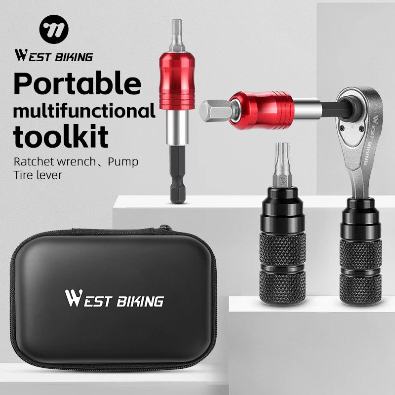 WEST BIKING Multifunctional Toolkit Portable Repair Tool Bag Ratchet Wrench Kit Tire Lever Mini Pump Tools Set Bike Accessories