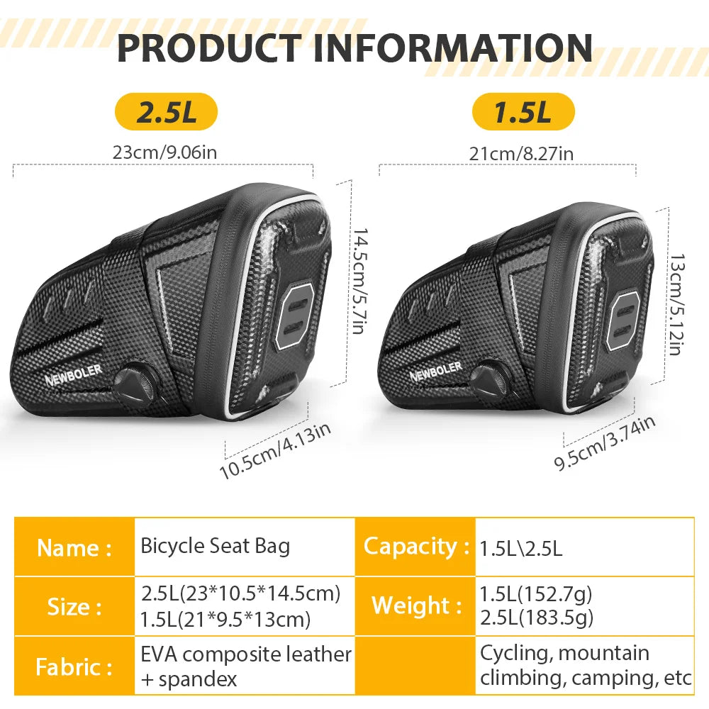 NEWBOLER Bike Saddlebags MTB Road Waterproof Bicycle Saddle Bag Reflective Striped Bicycle Tool Bag MTB Bike Bag Accessories