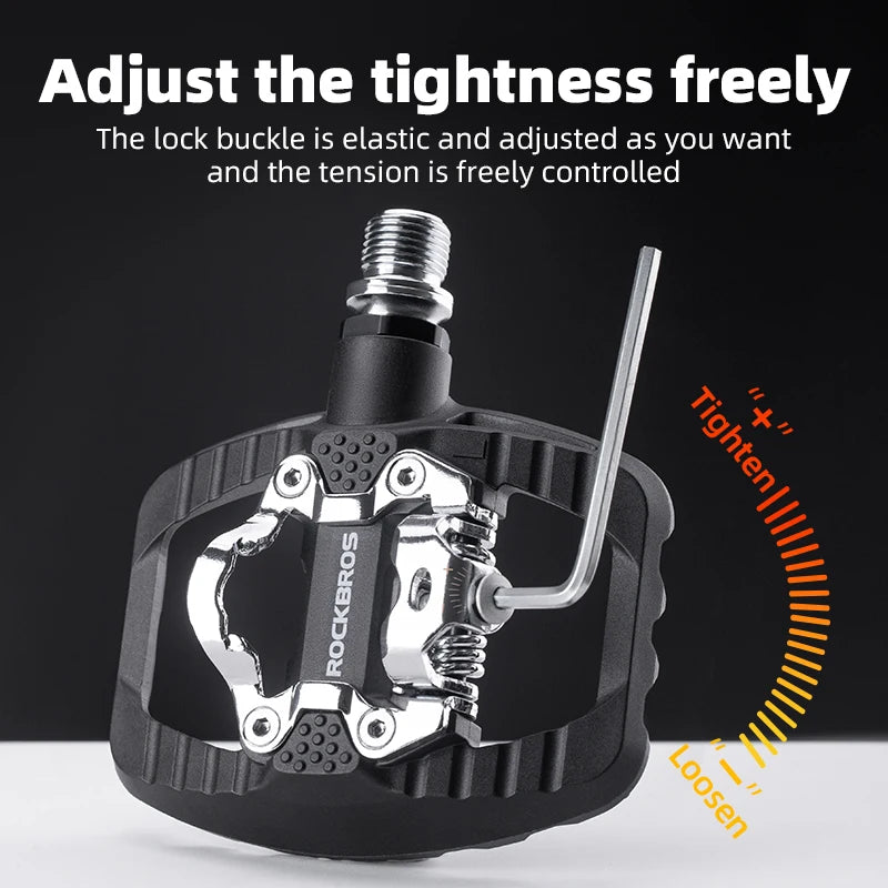 ROCKBROS 2-in-1 Anti-slip Bicycle Lock Pedal Nylon MTB Bike Pedals with Flat Cleat Platform Shimano SPD Compatible Cycling Pedal