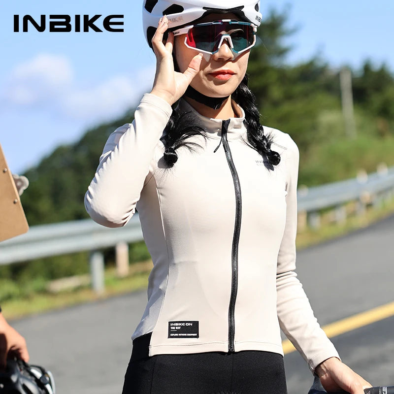 INBIKE Winter Fleece Women's Cycling Jersey Thermal MTB Biking Colthing Road Bike Jacket Windproof Bicycle Tops with 3 Pockets
