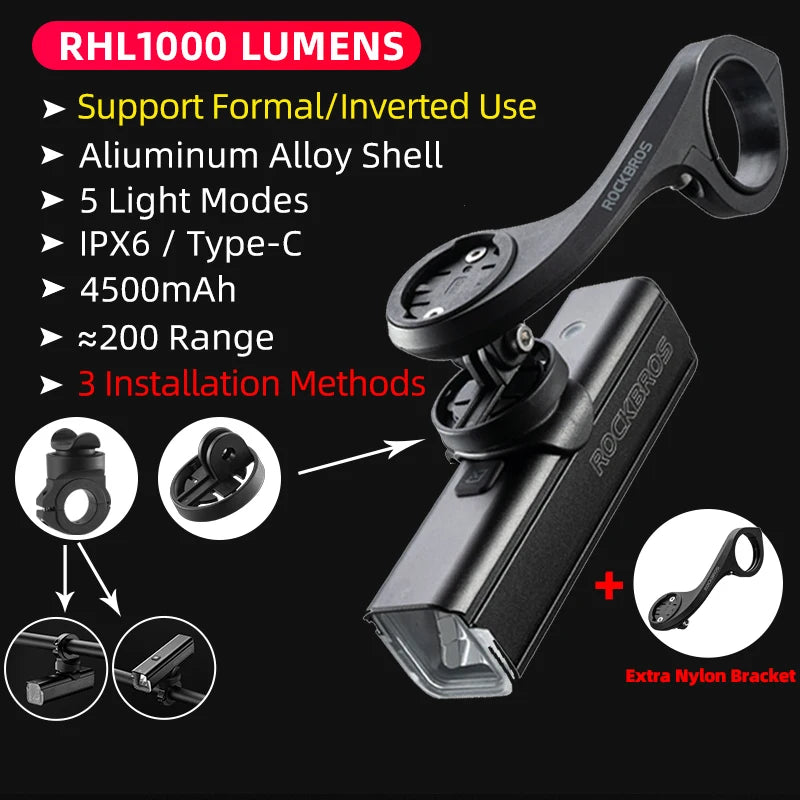 ROCKBROS Bicycle Light Type-C Rechargeable Light  MTB Road Bike Light LED Flashlight IPX6 Cycling Outdoor Headlight Accessories