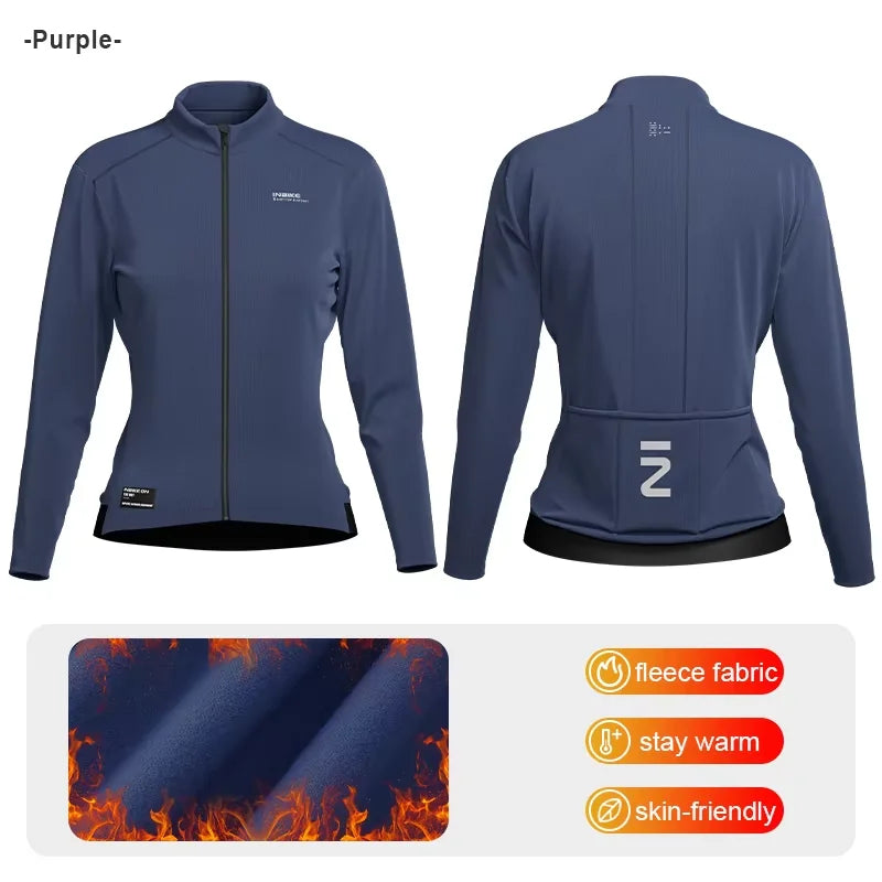 INBIKE Winter Fleece Women's Cycling Jersey Thermal MTB Biking Colthing Road Bike Jacket Windproof Bicycle Tops with 3 Pockets