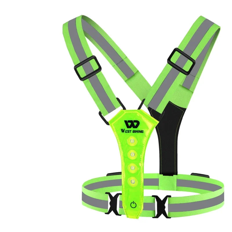 WEST BIKING Safety Warnning Vest LED Running Light USB Charge Adjustable Cycling Vest Night Warning Work Fishing Sports Vest