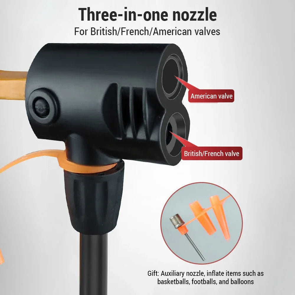 Bike Pump 160PSI Portable Gauge Airpump Inflator with 3-in-1 Nozzle Schrader Presta Valve Mountain Road Ball Bicycle Accessories