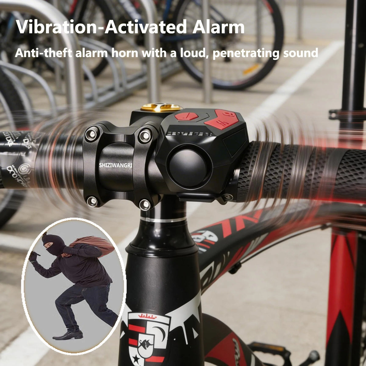 SHIZIWANGRI 120dB Bicycle Electronic Horn Anti-theft Alarm Type-C Rechargeable 200mAh Bike Bell Waterproof MTB Road Cycling Handlebar Warning Horn