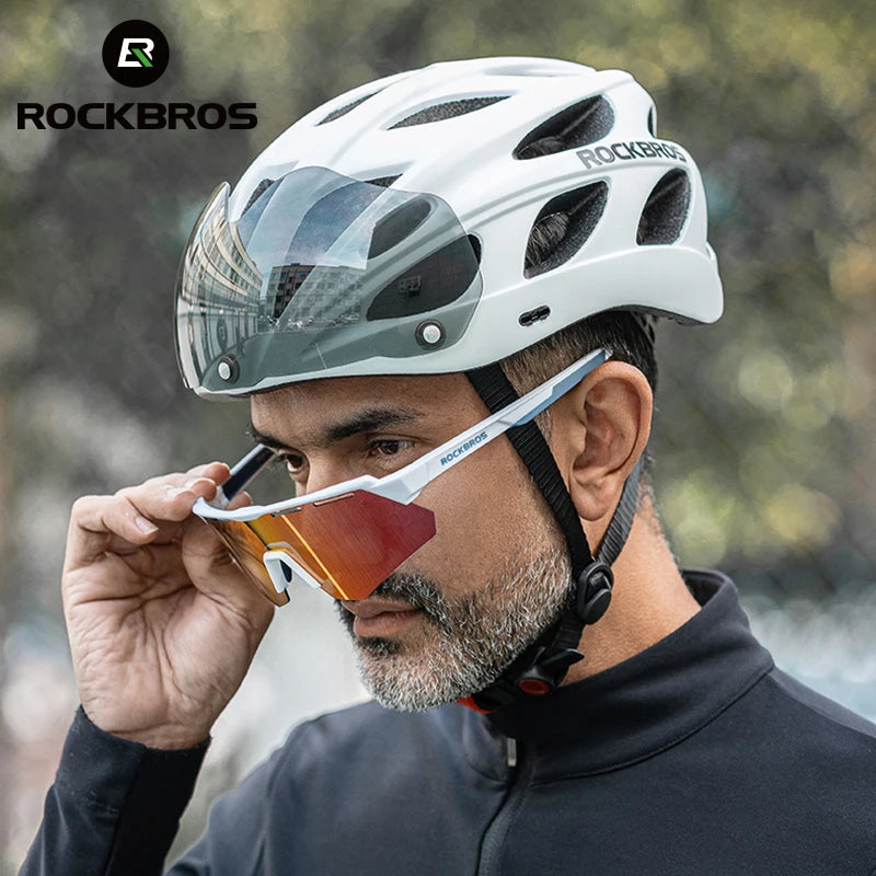 ROCKBROS Cycling Helmet Lightweight Integrated Helmet Head Protection Safety Helmet With Goggles Men Women MTB Road Bike Helmet