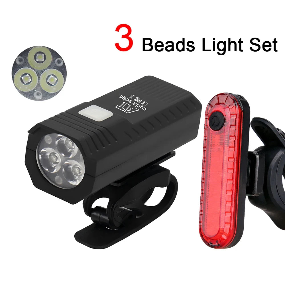 Bike Light Set Front Light with Taillight LED Rechargeable Bicycle Lights 3 Modes Headlight Easy to Install Night Cycling Lamp