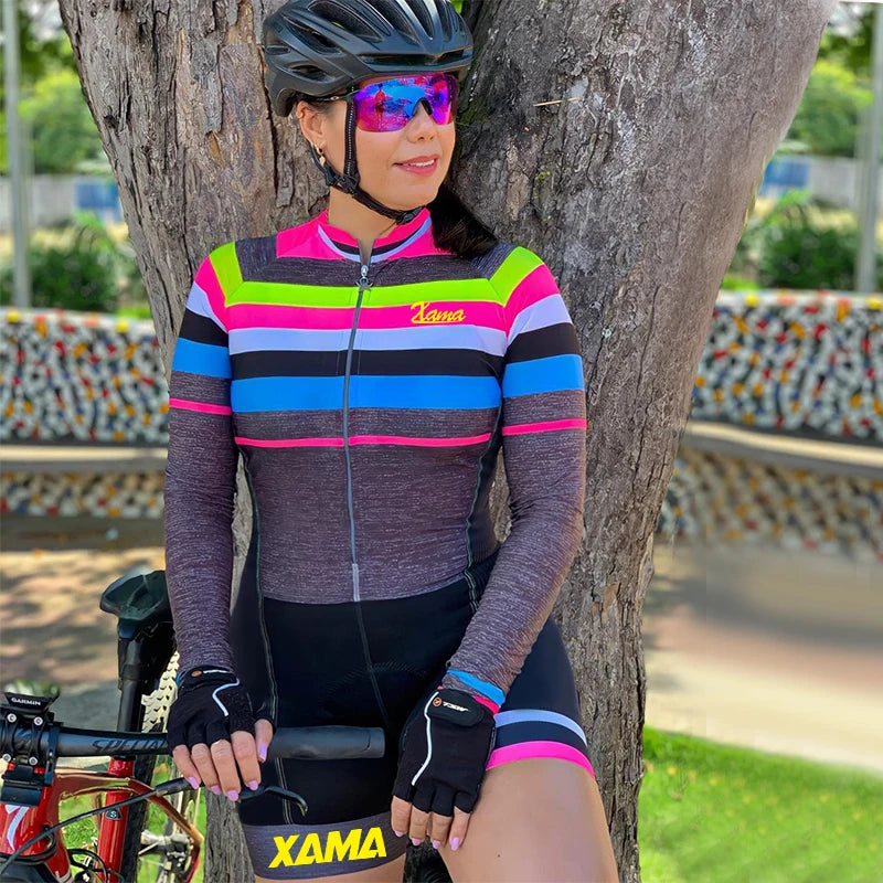 XAMA women's cycling jumpsuit Little Monkey long-sleeved summer cycling road suit Tight GEL