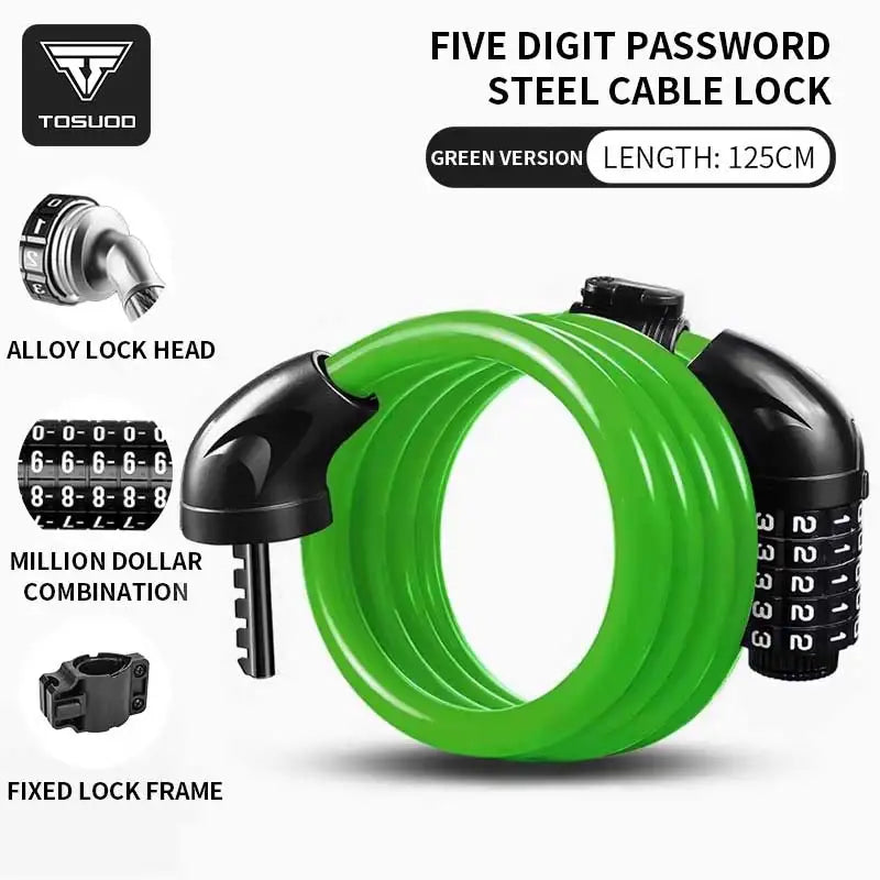 TOSUOD Bicycle Cable Lock MTB Road Bicycle Anti-Theft Four or Five Digit Password Scooter Motorcycle Accessories Bicycle Lock