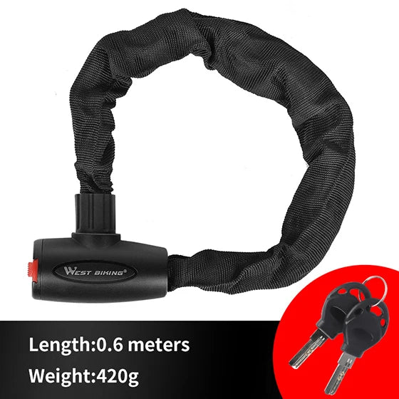 WEST BIKING Anti-theft Bicycle Lock MTB Road Bike Safety Chain Lock With 2 Keys Outdoor Cycling Bicycle Accessories Bike Locks