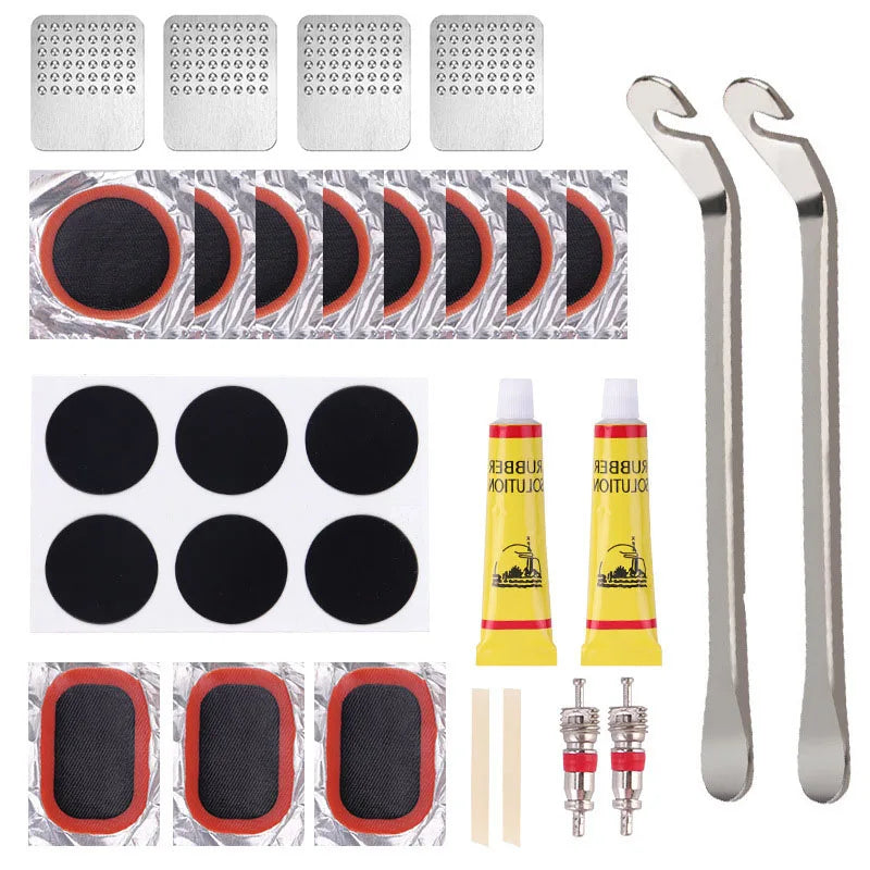Bicycle Flat Tire Repair Kit Tool Set 48pcs Portable Rubber Fetal Repair Tools bike Inner Tube Puncture Patch Repair Tools