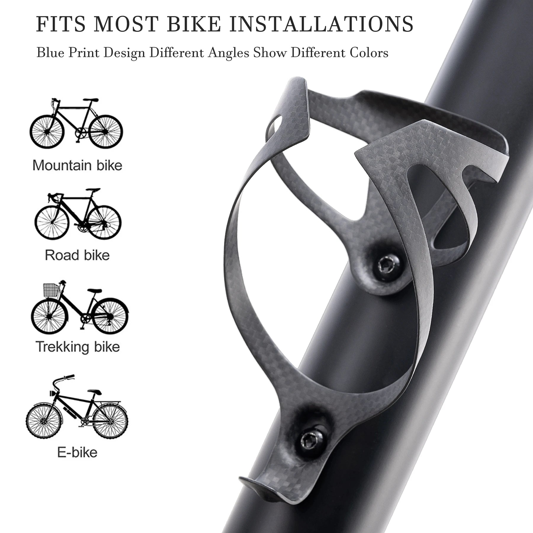 HUALONG 3K Carbon Fiber Bicycle Water Bottle Cage Road MTB Gravel Bike Water Bottle Holder Cages, Matte Black, Weight (16±2g)