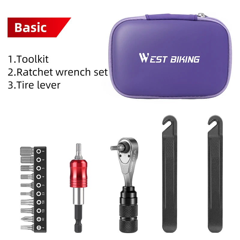 WEST BIKING Multifunctional Toolkit Portable Repair Tool Bag Ratchet Wrench Kit Tire Lever Mini Pump Tools Set Bike Accessories