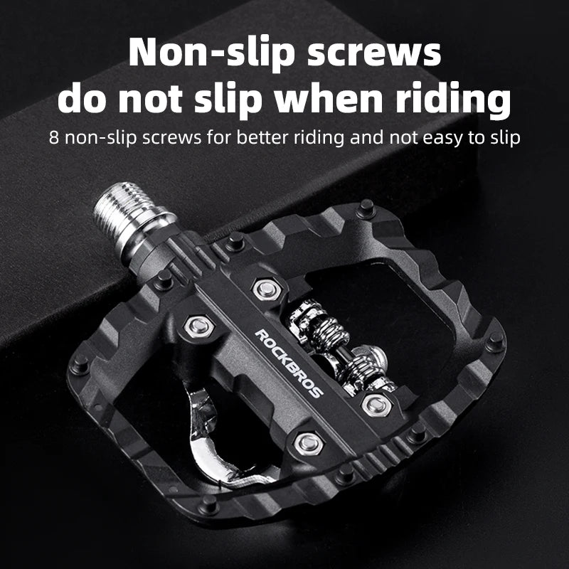 ROCKBROS 2-in-1 Anti-slip Bicycle Lock Pedal Nylon MTB Bike Pedals with Flat Cleat Platform Shimano SPD Compatible Cycling Pedal