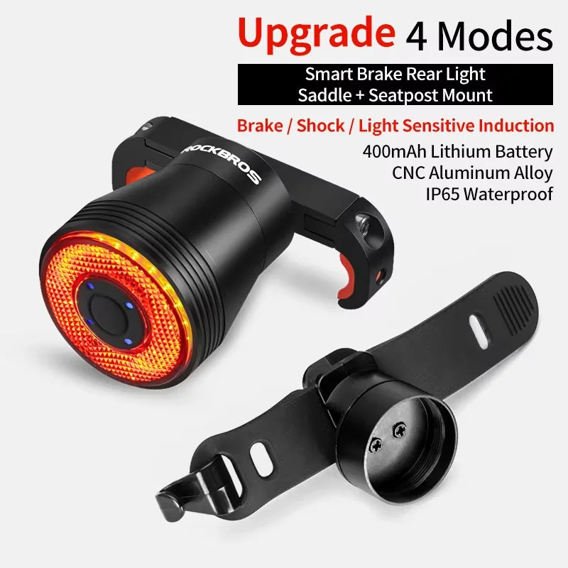 ROCKBROS Local Shipping Q50 Bicycle Light IPx6  Auto Brake Sensing Smart Rear Light USB Charging Taillight Cycling Q5 Flashlight