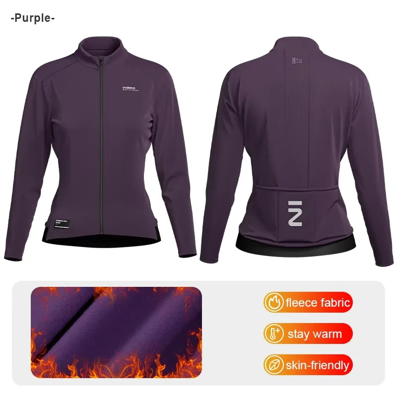 INBIKE Winter Fleece Women's Cycling Jersey Thermal MTB Biking Colthing Road Bike Jacket Windproof Bicycle Tops with 3 Pockets