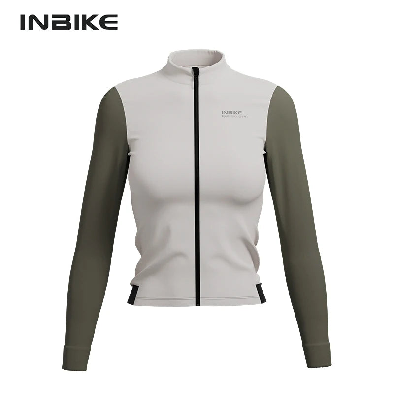 INBIKE Warm Thermal Cycling Jersey Set for Women Comfortable Fleece Road Bike Bib Pants Windproof Road MTB Clothing with Pockets