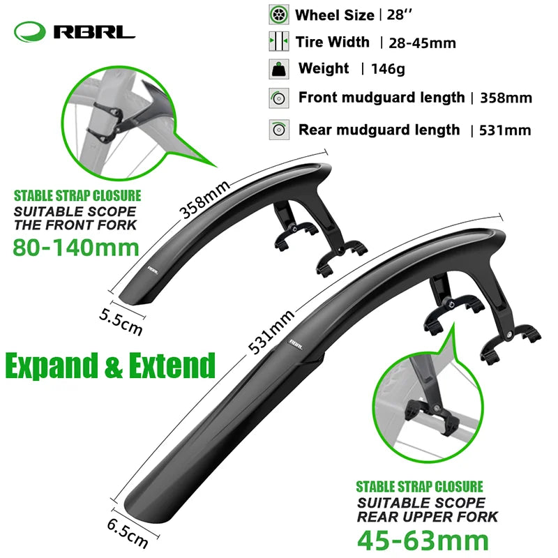 RBRL Bicycle Mudguard 700c Road Bike Fender Quick Release Gravel Bike Mudguard Strong PP Mud Proof for Bicycle Accessories