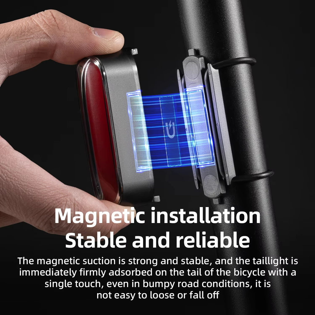 ROCKBROS Bicycle Light Magnetic Smart Tail Light Type-C Charge 7 modes 400mAh LED Lamp Beads Intelligent Brake Sensor Function