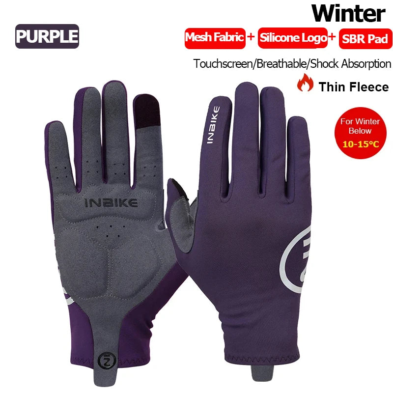 INBIKE 2024 Cycling Gloves Gel Padded for Men Autumn Winter Fleece Road Bike Gloves MTB Full Finger Touchscreen Bike Accessories