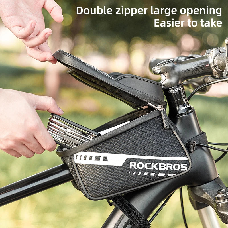 ROCKBROS Touchscreen-Friendly Cycling Gear Accessories Bicycle Top Tube Bag Reflective Reflective Version MTB Saddle Bag