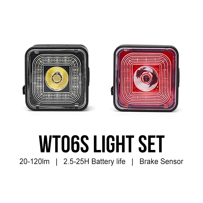 Bicycle Smart Brake Sensing Light Front Rear Sets IP66 Waterproof MTB Road Bike Taillight USB Night Cycling Safety Lamp 120LM
