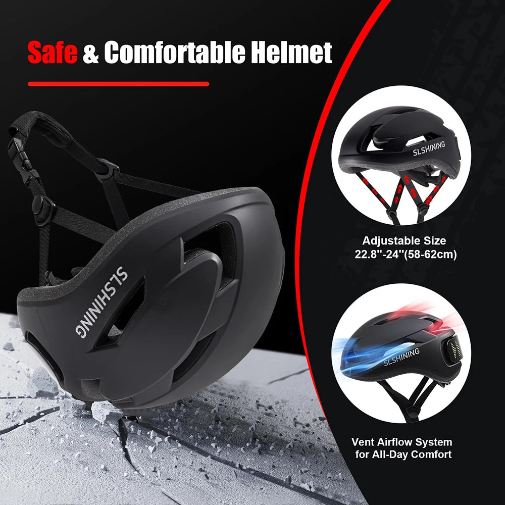 SLSHINING LED Bike Helmet with LED Display Screen Taillight Smart APP Control Bicycle Helmet Road MTB Cycling Helmets