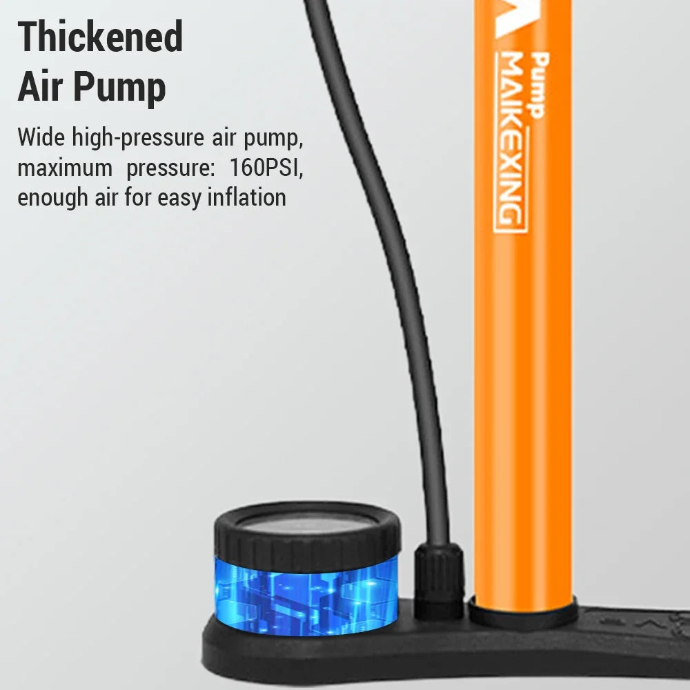 Bike Pump 160PSI Portable Gauge Airpump Inflator with 3-in-1 Nozzle Schrader Presta Valve Mountain Road Ball Bicycle Accessories
