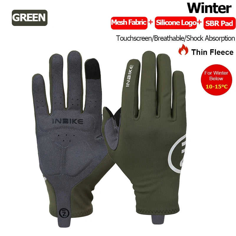 INBIKE 2024 Cycling Gloves Gel Padded for Men Autumn Winter Fleece Road Bike Gloves MTB Full Finger Touchscreen Bike Accessories