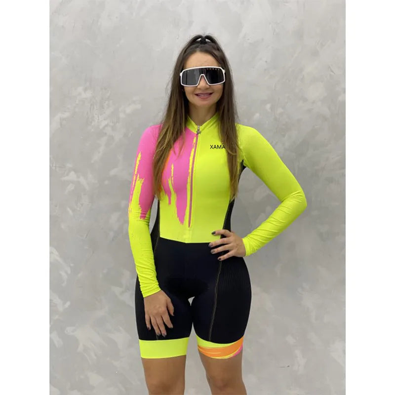 XAMA women's cycling jumpsuit Little Monkey long-sleeved summer cycling road suit Tight GEL