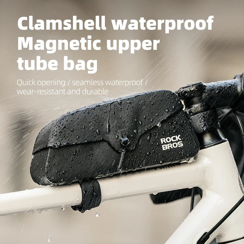 ROCKBROS Bike Top Tube Bag Magnetic Waterproof TPU Bike Frame Front Pack Mountain Bike Riding Storage Bag Cycling Accessories