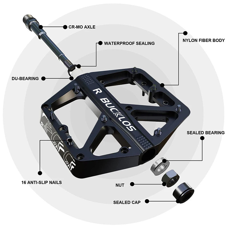 BUCKLOS Bike Pedal Ultralight Pedal Platform for Road Mountain Bike Anti-slip Nylon Sealed Bearings Flat Pedals MTB Bicycle Part